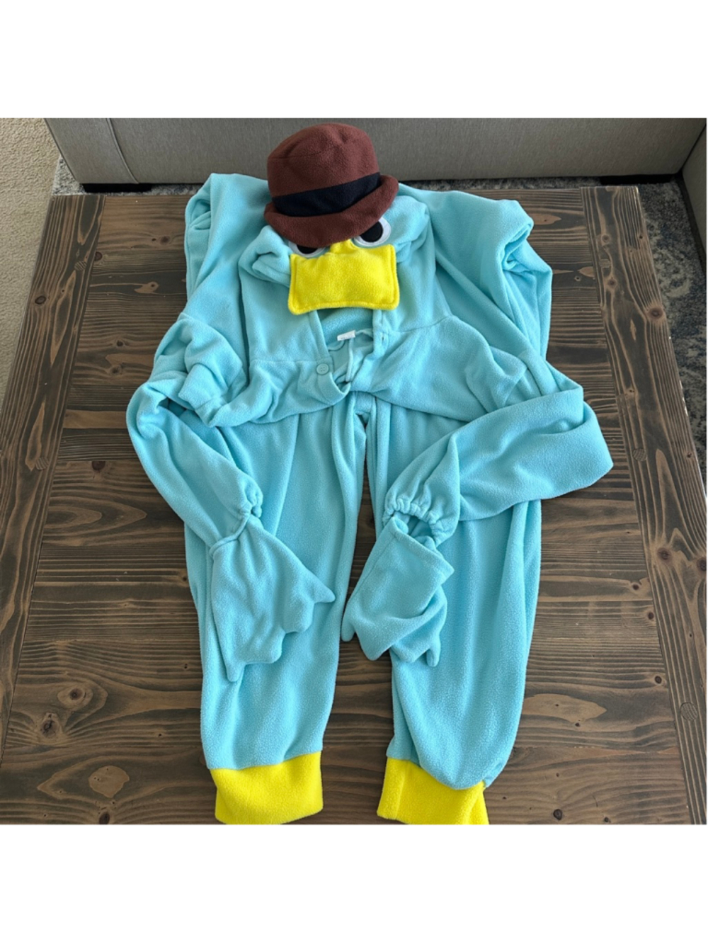 Perry the Platypus Costume Pajamas Adult L Blue Hooded Onesie Cosplay